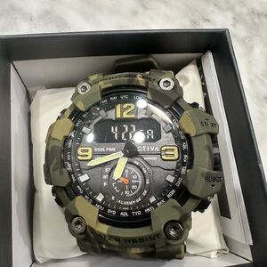 Activa Dual Time Camouflage Sport Watch - Olive Green